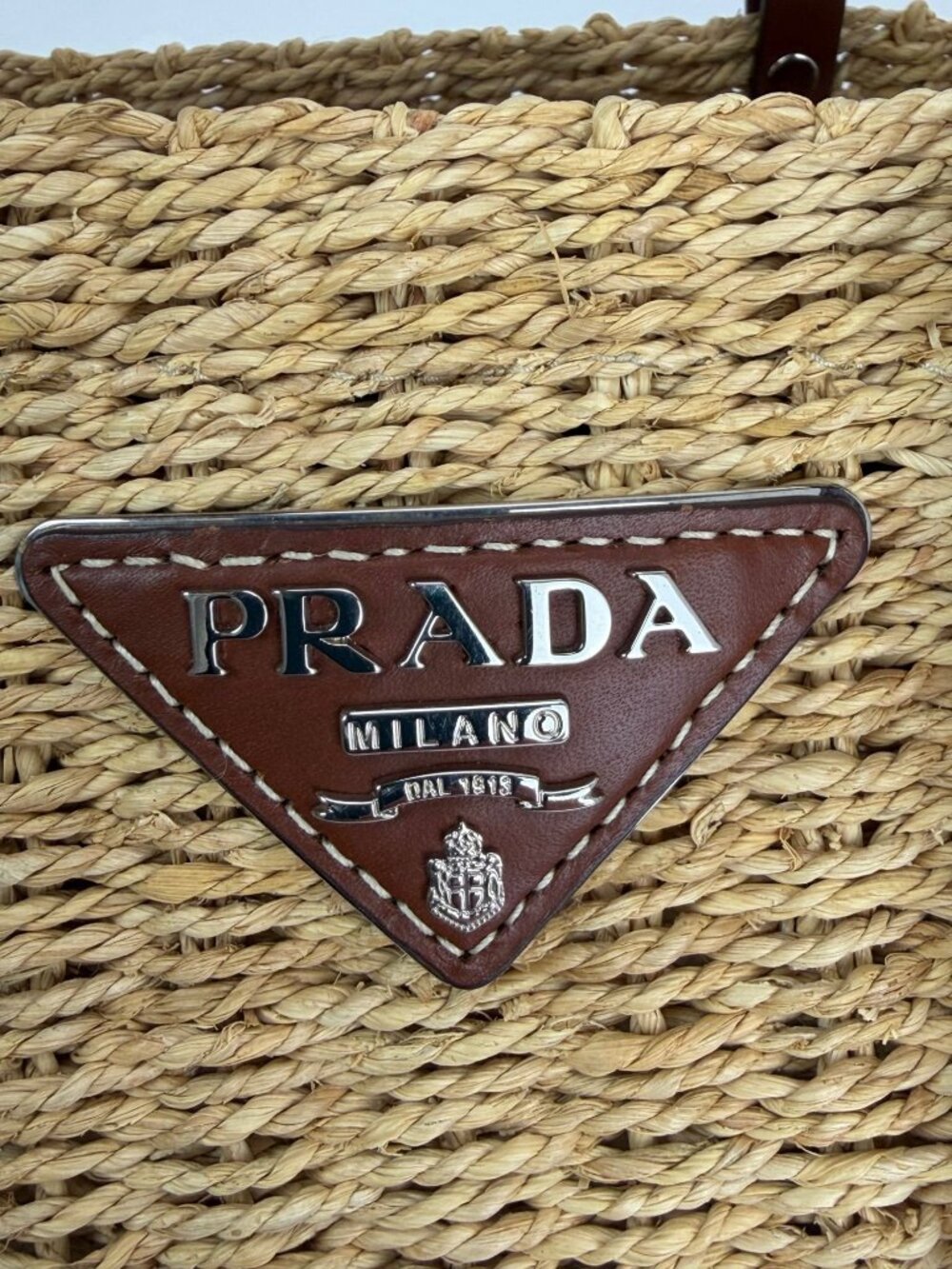 Prada Palmetto Vitello Woven Raffia Naturale Tote Bag - Picture 4 of 13